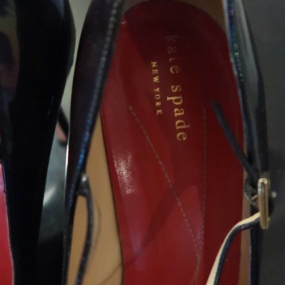 kate spade Black Patent Leather Mary Jane Heels with Pink Insoles